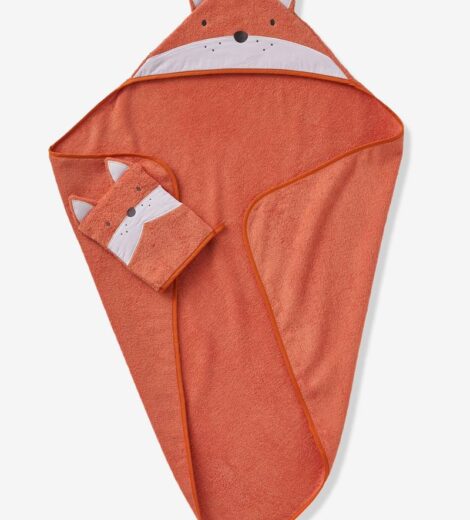 vertbaudet-baby-set-badetuch-und-waschhandschuh-fuchs-oeko-tex