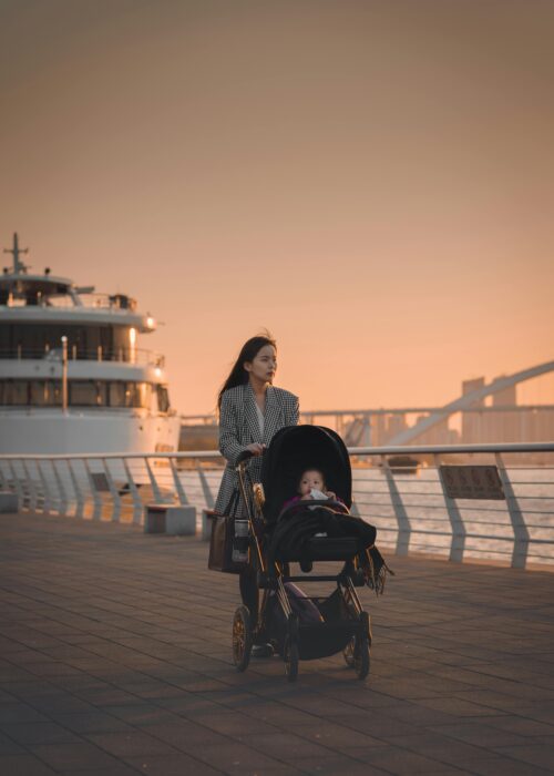 mom with baby at a yacht