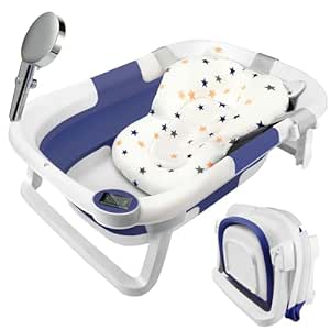 Groß Faltbare Baby Badewanne zusammenklappbare Babywanne Faltbare Neugeborenen für Neugeborene bis Kleinkinder mit rutschfester Matte und Abflussloch für Babys 0-6 Jahre Grau : Amazon.de: Baby